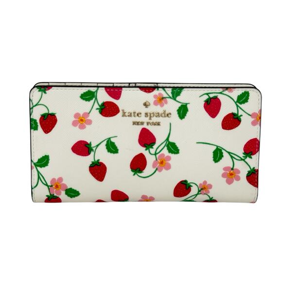 Kate Spade New York Madison Strawberry Vine Large Slim Bifold Wallet - Picture 2 of 9